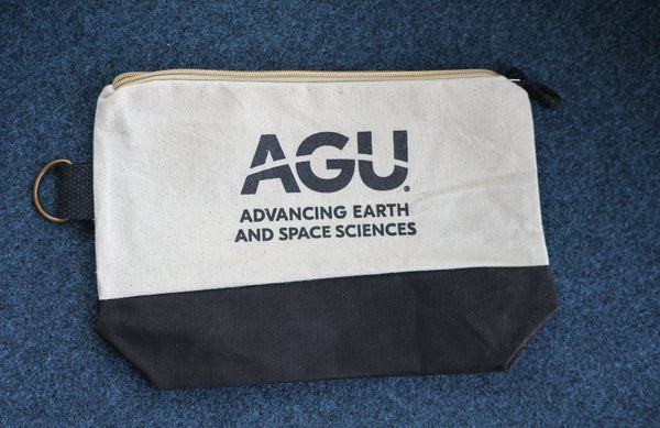 A cotton canvas pouch printed with the AGU logo in black
