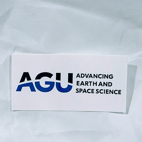Rectangular sticker with AGU logo in blue on white background
