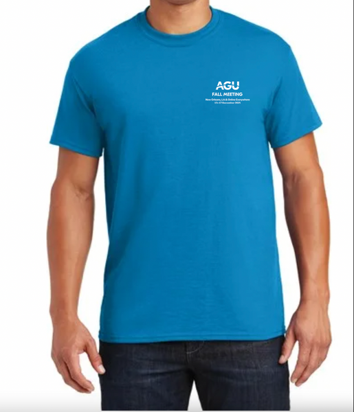 Blue t-shirt with AGU Fall Meeting printed in white